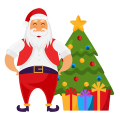 Santa and Christmas tree vector illustration.