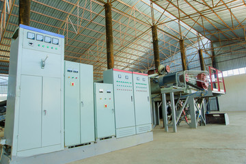 Electrical panels at a brick factory. Protected panels in production