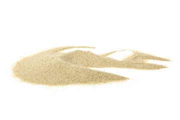 Pile of dry desert sand isolated on white background