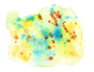 Large abstract background of splashes of yellow, kolubogo and orange. Festive, bright watercolor background.