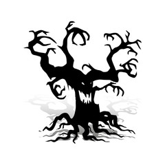 Scary tree without leaves, design for the holiday of Halloween, on a white background,