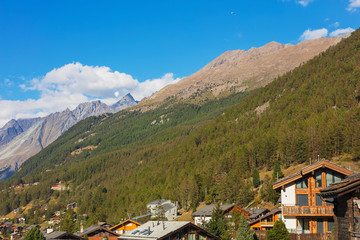 View from the town of Zermatt in the Swiss canton of Wallis at the middle of September