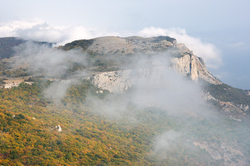 Mountain in fog