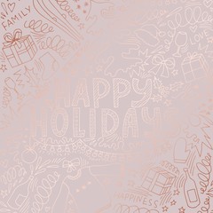 Christmas card. Rose gold. Vector hand drawing