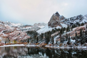 Autumn mountain lake scenic view