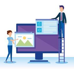 mini people with computer