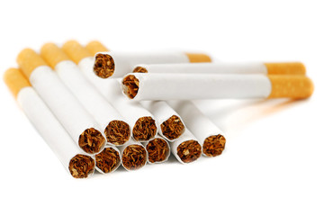 closeup of cigarettes isolated on white background