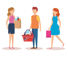group of young people shopping characters