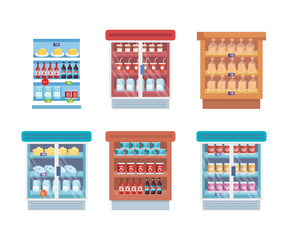 supermarket refrigerator with shelf and products