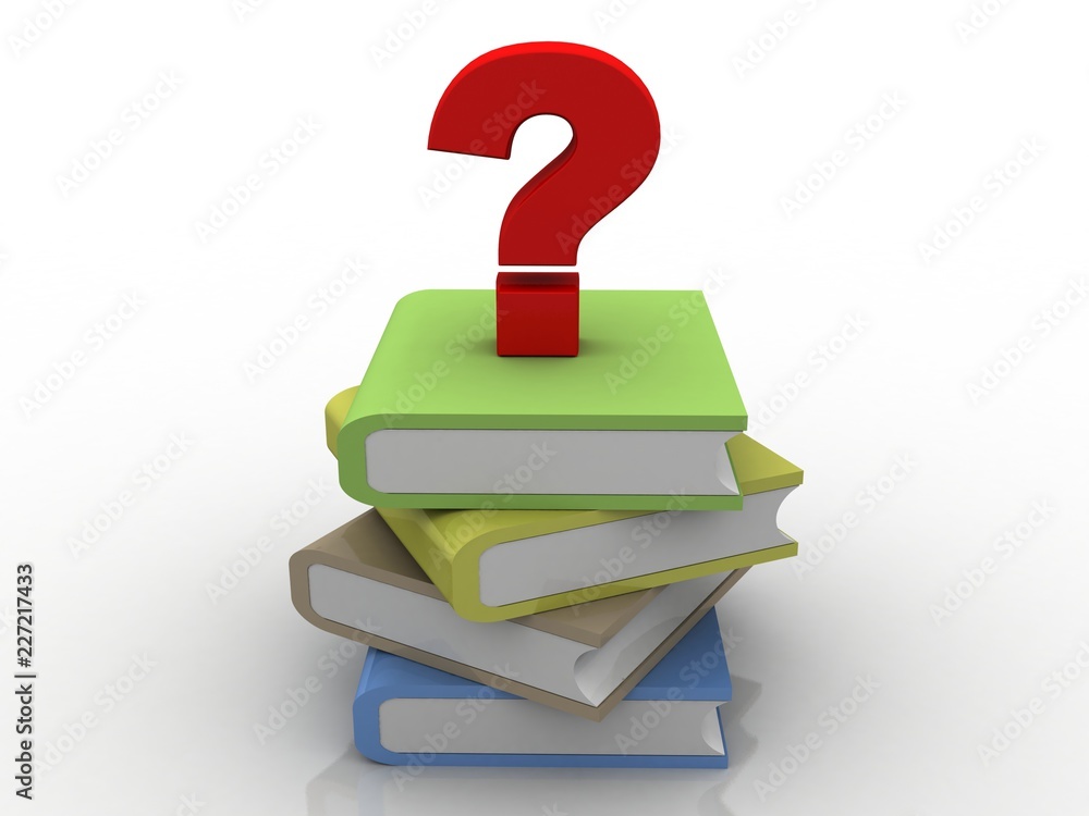 Poster 3d rendering books with question mark symbol