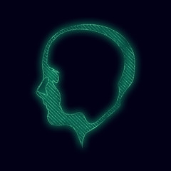 Avatar profile view. Face silhouette or icon. Mechanical engineering drawing background.