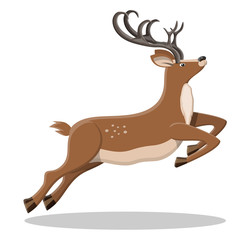 Fototapeta na wymiar Cute jumping deer with antlers.