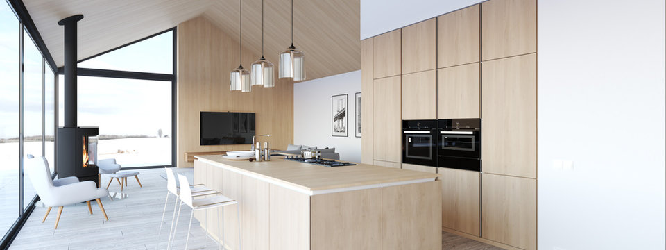Fototapeta new modern scandinavian loft apartment. 3d rendering