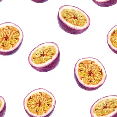 Behang Aquarel fruit Aquarel passievrucht vector patroon