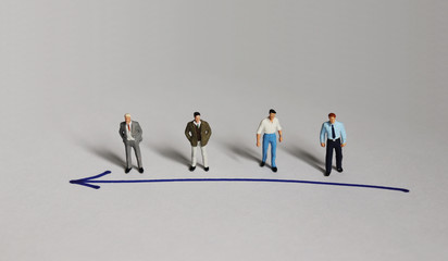 Blue arrows and miniature people.