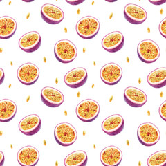 Watercolor passion fruit vector pattern