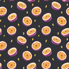 Watercolor passion fruit vector pattern