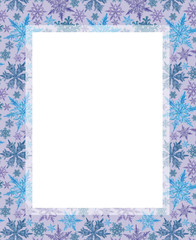 Snowflake Pattern Border on Lilac Background Template. Christmas, New Year, and Winter Holidays Design for Print, Card, Invitation, Poster, Announcement, Advertisement etc.