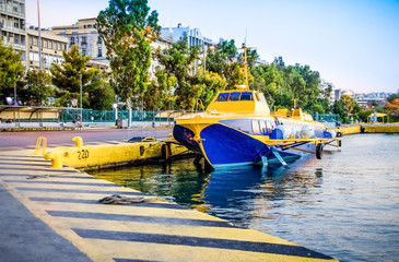 Flying Dolphin type ship docked in the port of Piraeus in Greece