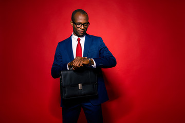 Photo of busy chic classy confident corporate man look on smartw