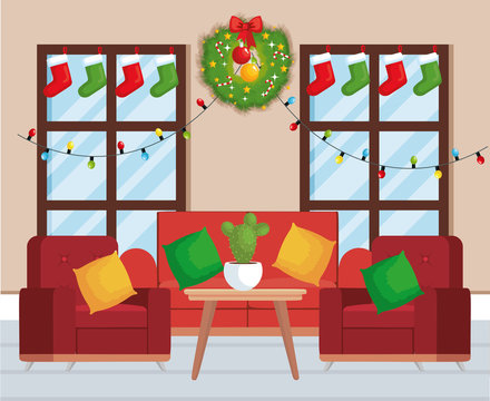 house livingroom with christmas decoration
