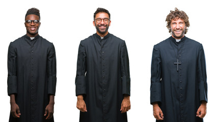 Collage of christian priest men over isolated background with a happy and cool smile on face. Lucky...