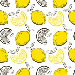 Cercles muraux Citrons Modèle sans couture de citron. Citrons de croquis d& 39 encre. Fond d& 39 agrumes. Éléments de menu, cartes de vœux, papier d& 39 emballage, emballages de cosmétiques, affiches, etc.