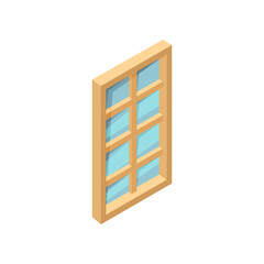 Rectangular wooden window with blue glass. 3D style icon. Isometric vector element for web-site or mobile app