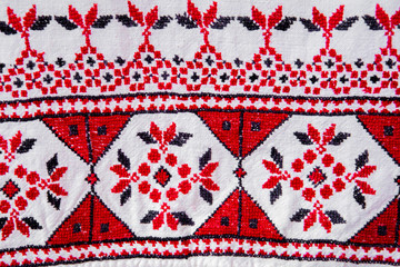 Slavic patterns, embroidery on clothing and towels. Cross-stitch.