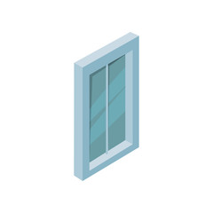 Big window with blue frame and glass. Isometric vector element for app, computer or mobile game
