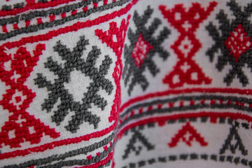 Slavic patterns, embroidery on clothing and towels. Cross-stitch.