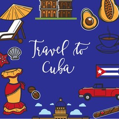 Travel to Cuba promo poster with national symbols.