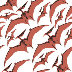Dinosaurs and pterodactyl types of animals seamless pattern isolated on white background vector. © Sonulkaster