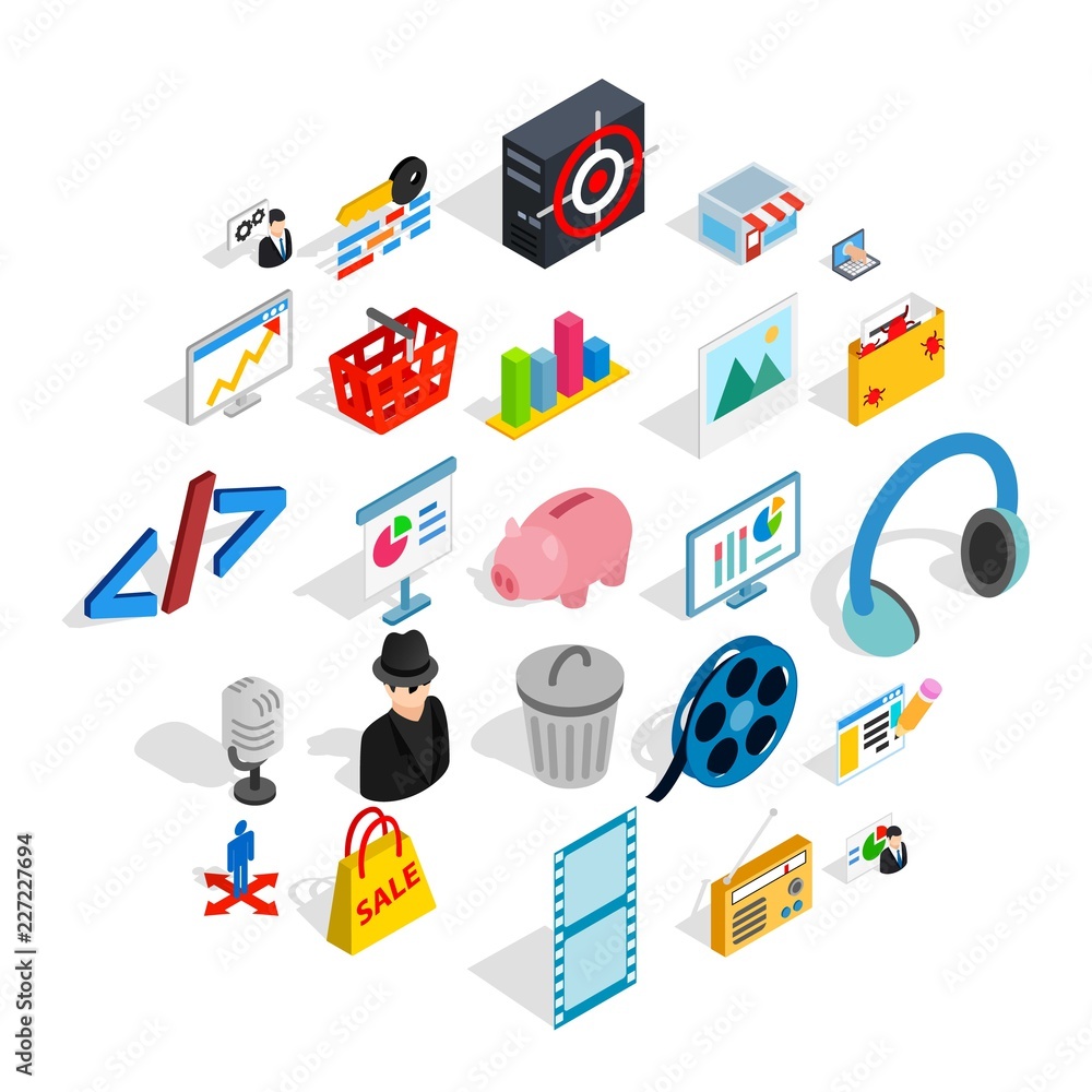 Poster score icons set. isometric set of 25 score vector icons for web isolated on white background