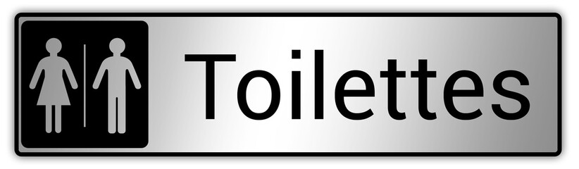 Panneau en France : Toilettes pour hommes et femmes, wc mixtes et unisexe - panneau pour salle de bain, toilettes et autres commodités texture en métal