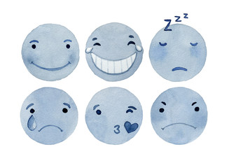 Watercolor Illustration Emoji Set 01 - 227229614