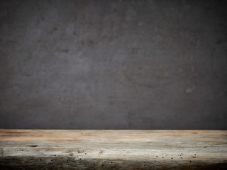 wooden table and grey wall