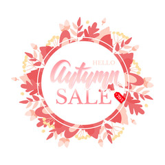 Trendy and elegant autumn background with lettering Hello autumn.