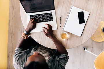 aerial view of busy young man in office