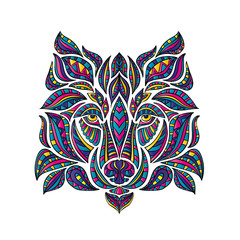 Abstract hand-drawing with elements of ornaments wolf graphic pen, boho. Vector illustration.