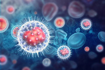 Cells with nucleus on scientific background