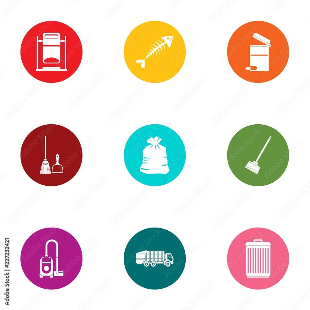 Aufkleber home trash icons set. flat set of 9 home trash vector icons for web isolated on white background