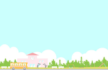 校舎　バス　風景