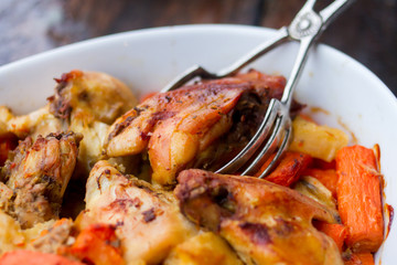 roasted chicken with potato and carrot