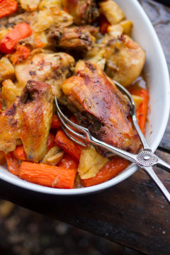 roasted chicken with potato and carrot