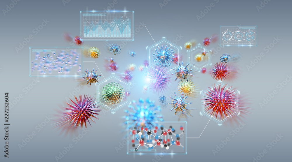 Poster bacteria microscopic close-up 3d rendering