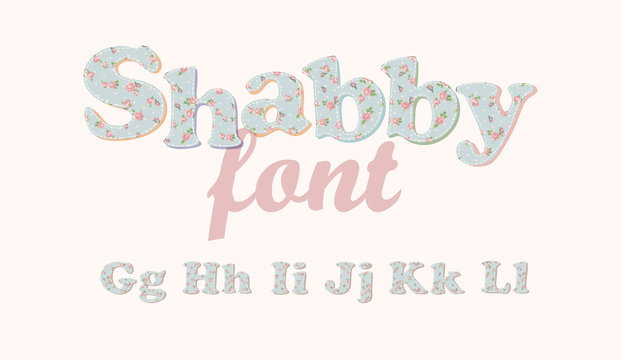 Latin alphabet, font with shabby chic pattern