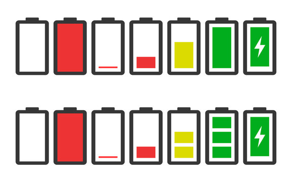 Battery charge indicator icons in vector modern graphics set