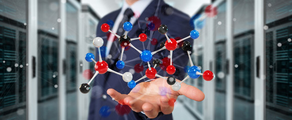 Businessman using modern molecule structure 3D rendering