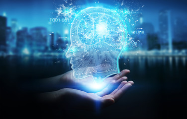 Businesswoman creating artificial intelligence 3D rendering